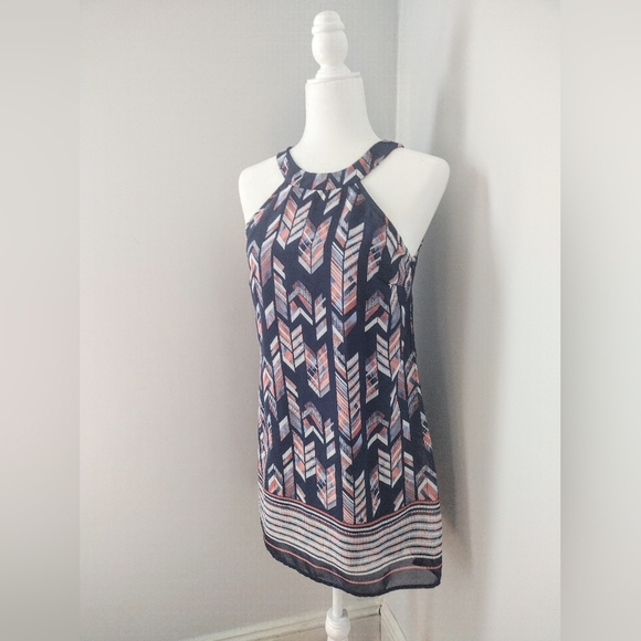 Speechless Navy Blue Chevron Print Dress Small - Picture 3 of 4